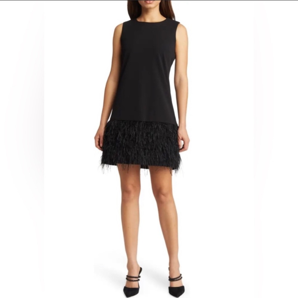 Sam Edelman Feather Trim Black Sheath Dress